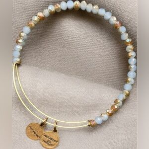 Alex and Ani Bracelet 7in Gold Tone Brilliance Bead Milky Way Blue Crystal